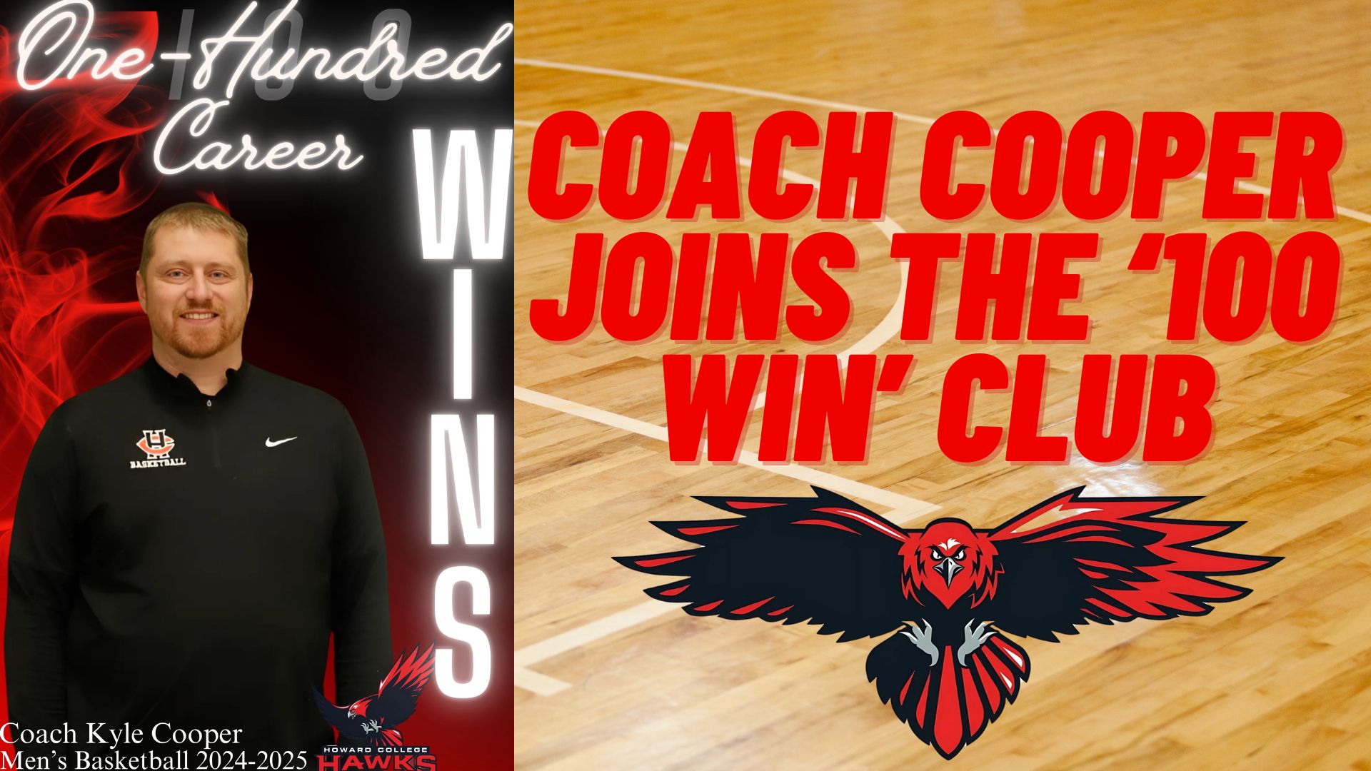 Graphic of Coach Cooper celebrating his 100th win